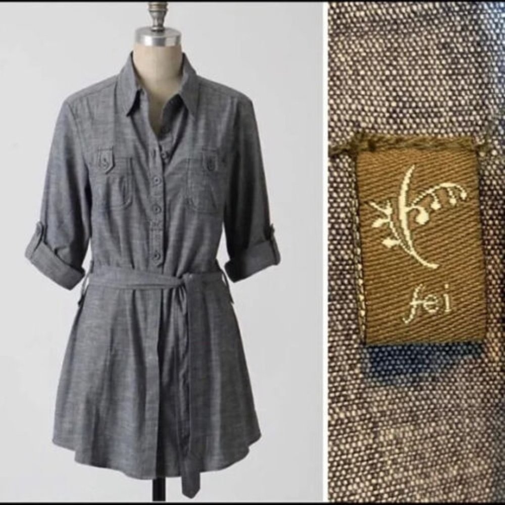 Fei Dress XS Blue Tunic Shirt Belted